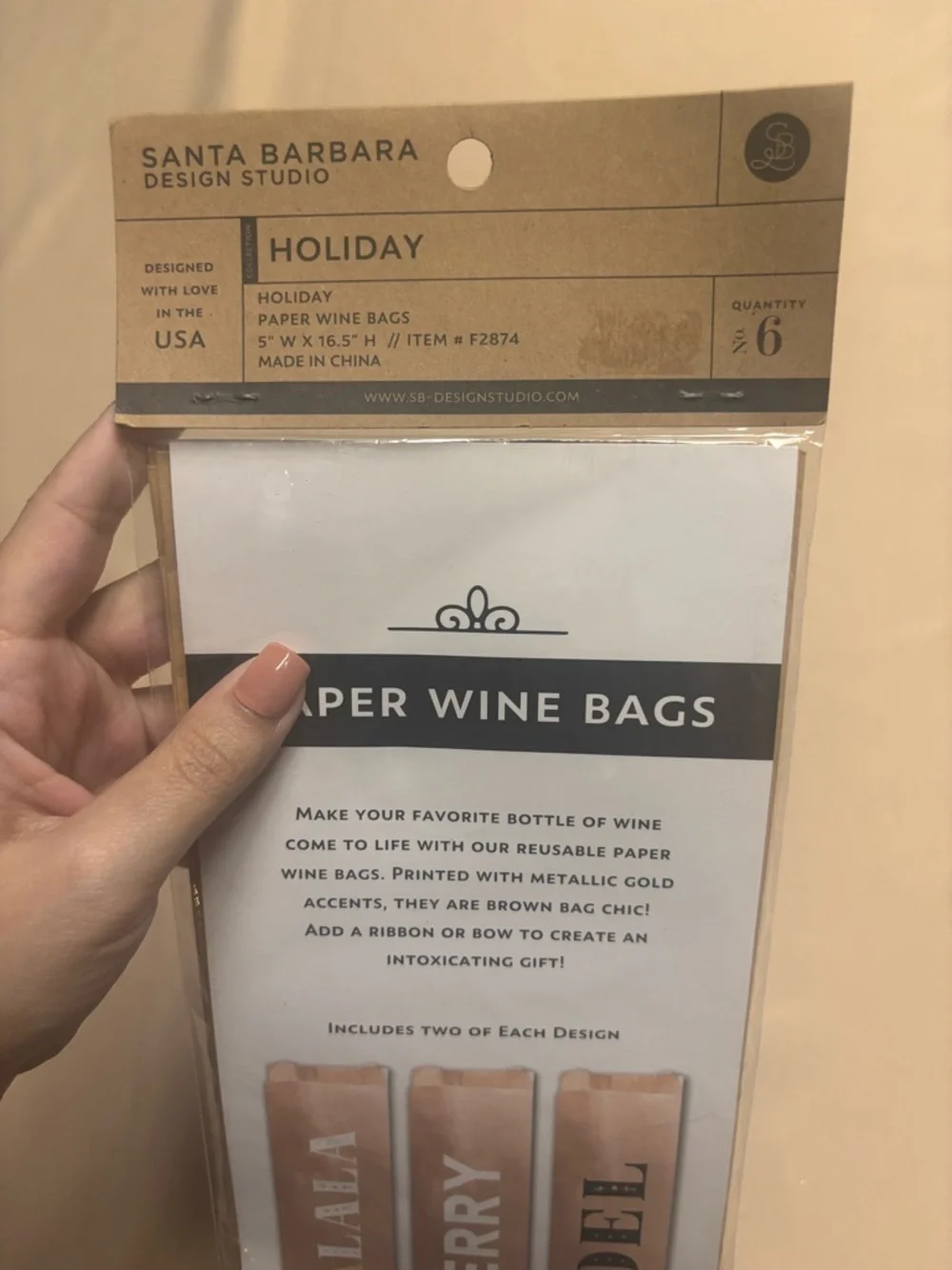 NEW Paper Wine Bags Holiday Party Assorted 6 Pack FALALA, MERRY, NOEL 5 x 16.5”